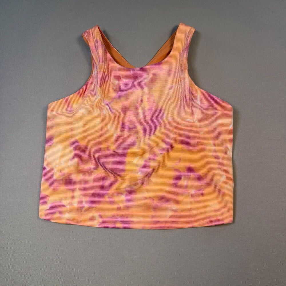 Athleta Pink Orange Tie Dye High Neck Ribbed Crop Tank Top Bra Size 1X